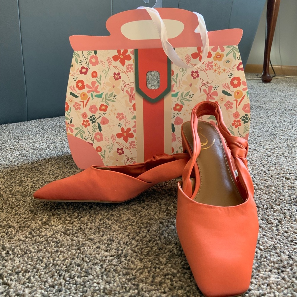Sam Edelman orange satin Meredith kitten heel pumps
